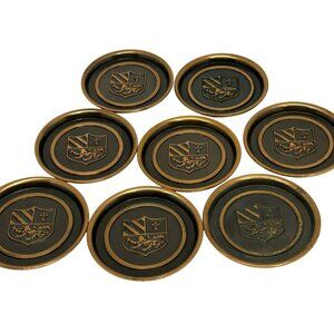 VTG Hyde Park Coaster Set 8 Monogrammed Copper Coat of Arms Barware Arms-Crest